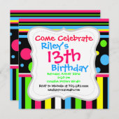 Invitation Bleu rose Pois bleu rose vert (Devant / Derrière)