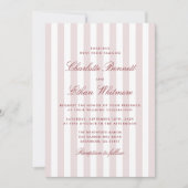 Invitation Bleu rose rayures avec rouge Script moderne Mariag (Devant)