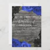 Invitation Bleu Rose Rustique Bois Noir Mariage dentelle (Devant)