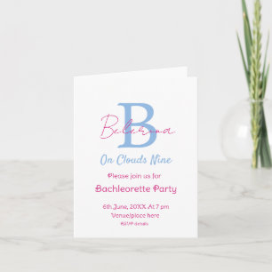 Invitation bleu rose sur nuages neuf monogramme enterrement d