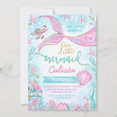 Invitation Bleu rose Whimsical Notre Petite Sirène Anniversai (Devant)