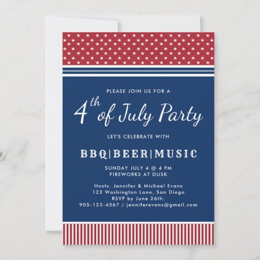 Invitation Bleu rouge 4 juillet barbecue (Devant)