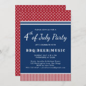 Invitation Bleu rouge 4 juillet barbecue (Devant / Derrière)