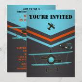 Invitation Bleu, Rouge, Black Avion Fête d'anniversaire (Devant / Derrière)
