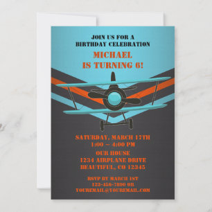 Invitation Bleu, Rouge, Black Avion Fête d'anniversaire