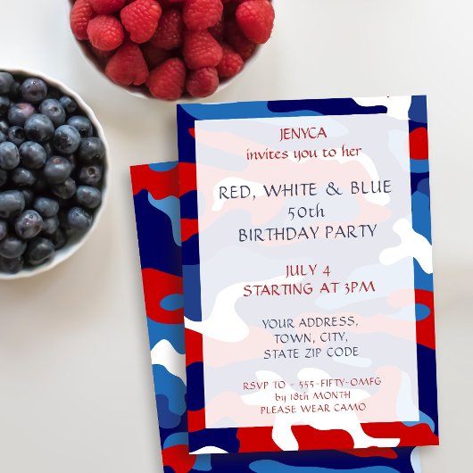 Invitation Bleu Rouge Camo Anniversaire