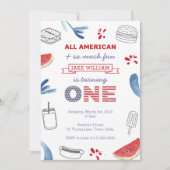 Invitation Bleu Rouge Cuisine 1er Anniversaire Fête Unisex (Devant)