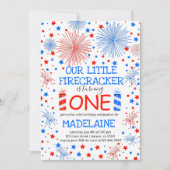 Invitation Bleu rouge et blanc Étincelles et étoiles Annivers (Devant)