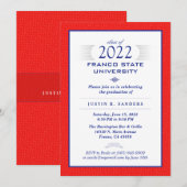 Invitation Bleu rouge et blanc fête de graduation officielle  (Devant / Derrière)