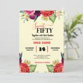 Invitation Bleu rouge Marine Bleu Floral Botanique Anniversai (Debout devant)