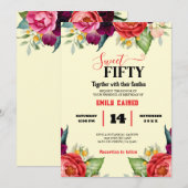 Invitation Bleu rouge Marine Bleu Floral Botanique Anniversai (Devant / Derrière)