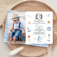 Bleu rouge moderne voile dans Nautique 1er anniver