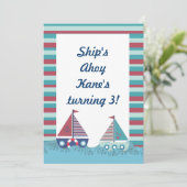 Invitation Bleu rouge Nautique Bateau à voile Anniversaire In (Debout devant)