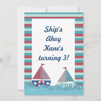 Invitation Bleu rouge Nautique Bateau à voile Anniversaire In
