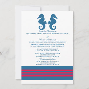 Invitation Bleu Rouge Nautique Mariage de cheval de mer Invit