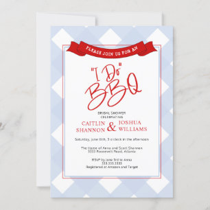Invitation Bleu rouge Plaid I Do BBQ Fête des mariées