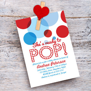 Invitation Bleu rouge prêt à faire de la pop Baby shower Invi