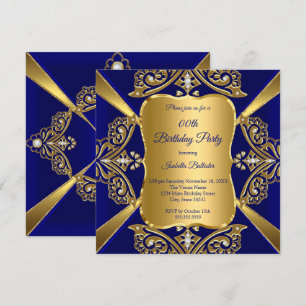 Invitation Bleu Royal Ajouter Âge Fête d'Anniversaire Or Diam