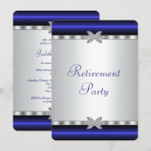 Invitation Bleu Royal Argent Diamant Fête de Retraite pour Fe (Devant / Derrière)