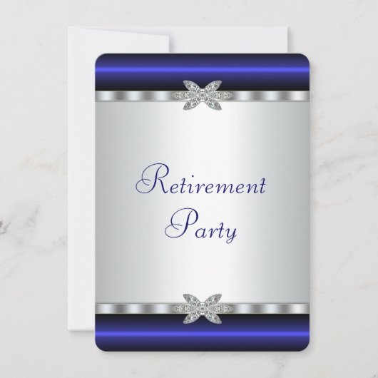Invitation Bleu Royal Argent Diamant Fête de Retraite pour Fe (Devant)