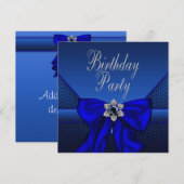 Invitation Bleu Royal Argent Fête d'anniversaire pour femmes (Devant / Derrière)
