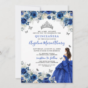 Invitation Bleu Royal Argent Quinceañera
