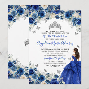 Invitation Bleu Royal Argent Quinceañera