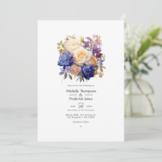 Invitation Bleu Royal, Champagne, Rose crème & Mariage Mauve (Debout devant)