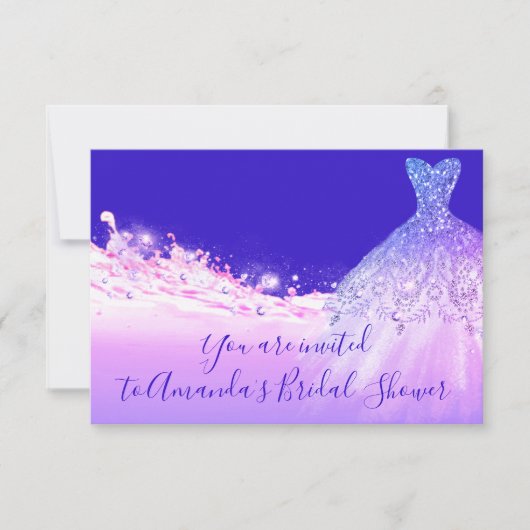 Invitation Bleu royal de parties scintillantes pourpres roses (Devant)