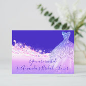 Invitation Bleu royal de parties scintillantes pourpres roses (Debout devant)