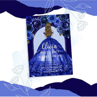 Invitation Bleu Royal Élégant Fête de Princesse Quinceañera