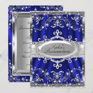 Invitation Bleu Royal Et Argent Jewel Damask Quinceanera