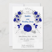 Invitation bleu royal et fleurs blanches argent (Devant)