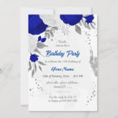 Invitation bleu royal et fleurs blanches argent (Devant)