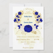 Invitation bleu royal et fleurs blanches or mariage botanique (Devant)