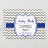 Invitation Bleu royal et gris Chevron Invitaiton (Devant / Derrière)