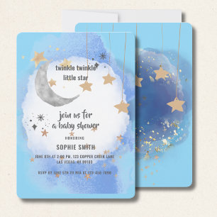 Invitation Bleu Royal Et Or Abstrait Lune Étoiles
