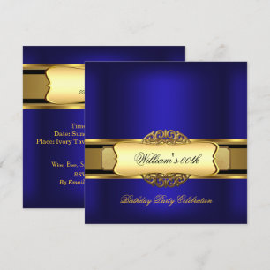 Invitation Bleu royal Fête d'anniversaire en or pour hommes e