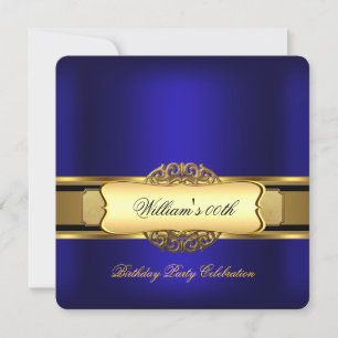 Invitation Bleu royal Fête d'anniversaire homme femme Or
