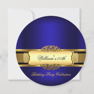 Invitation Bleu royal Fête d'anniversaire homme femme Or