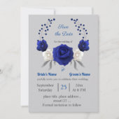 Invitation bleu royal fleurs blanches argent enregistrer la d (Devant)