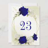 Invitation bleu royal fleurs blanches feuilles vertes numéro (Devant)