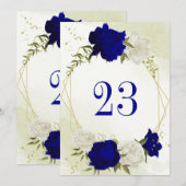 Invitation bleu royal fleurs blanches feuilles vertes numéro (Devant / Derrière)