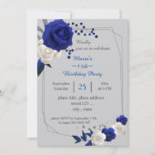 Invitation bleu royal fleurs blanches géométrique anniversair (Devant)