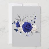 Invitation bleu royal fleurs blanches gris feuilles enregistr (Dos)