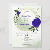 Invitation bleu royal fleurs blanches or mariage (Devant)