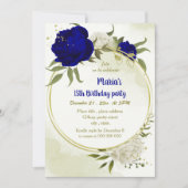 Invitation bleu royal fleurs blanches verdure anniversaire (Devant)