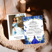 Invitation Bleu Royal Floral Butterfly Quinceanera