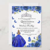 Invitation Bleu Royal Floral Butterfly Quinceanera (Devant)