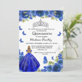 Invitation Bleu Royal Floral Butterfly Quinceanera (Debout devant)